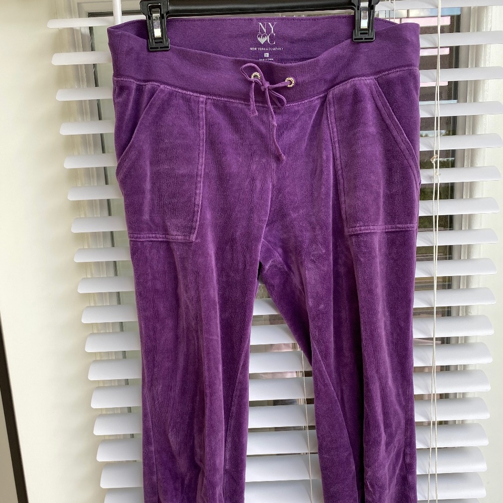 Purple Velour Mid Rise Joggers